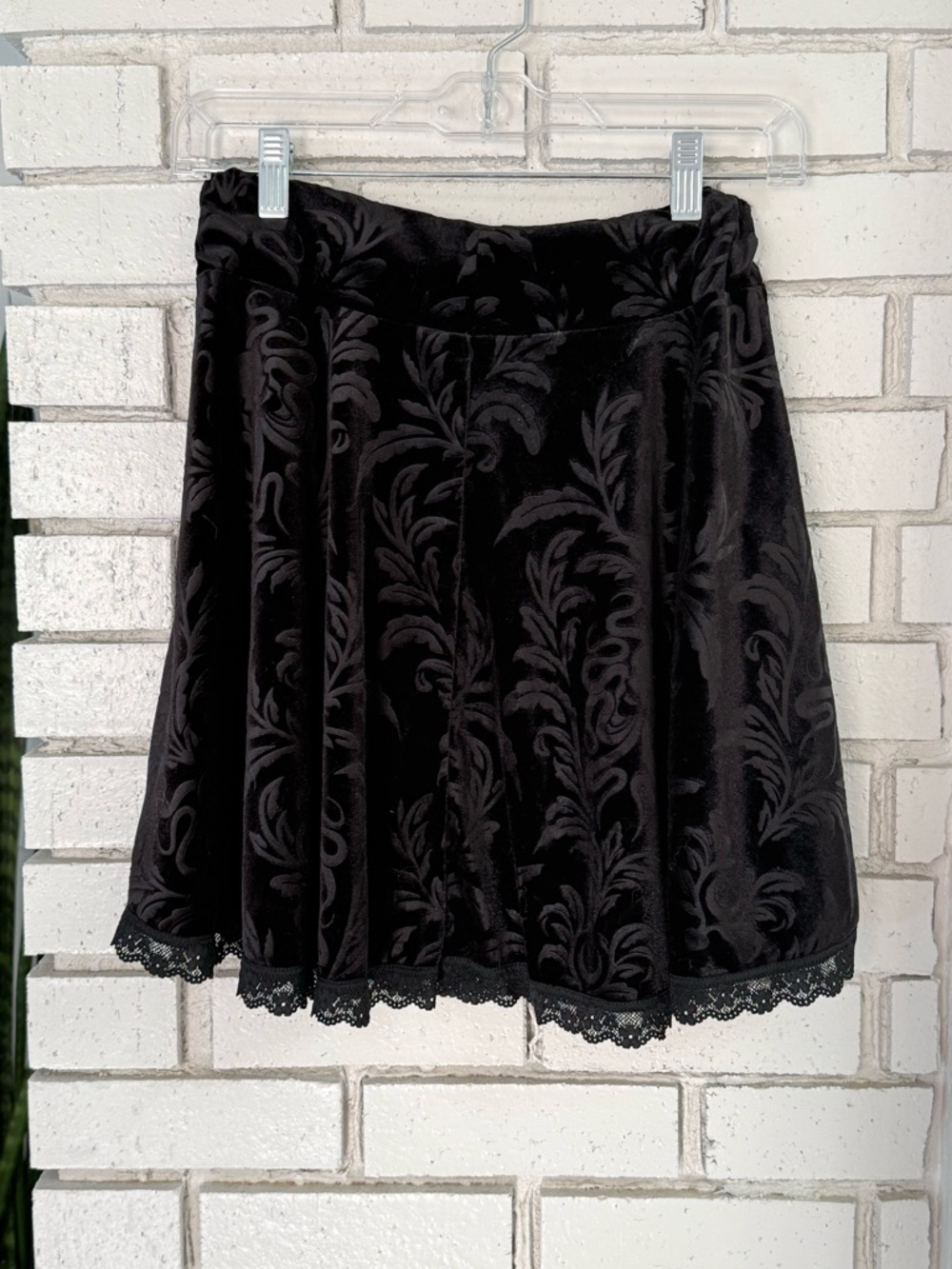 Killstar Black Velvet Skater Skirt Gothic Lace Trim High Waist Flowy Witchy Alt